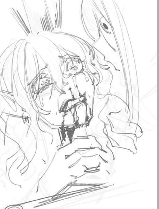 Sketching out an idea of Ish's first death scene in the prologue, in after a few pages after her transformation scene 