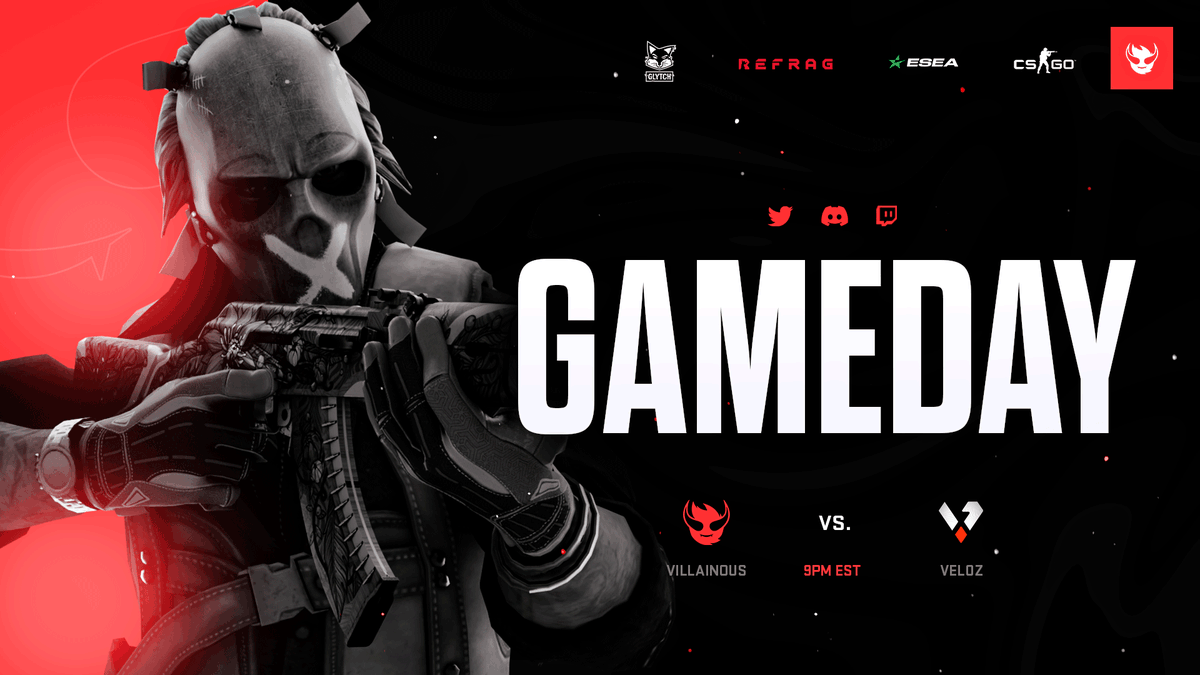It's that time again! Tonight our CS:GO Black Roster take on <a href="/Team_Veloz/">Team Veloz</a> in the third game of <a href="/ESEA/">ESEA League</a> Advanced S44.

📺Watch: twitch.tv/team_veloz
🕘Time: 21:00 EST

Powered by <a href="/GLYTCHEnergy/">GLYTCH Energy</a> &amp; <a href="/OfficialRefrag/">OfficialRefrag</a> 

#WeAreVillainous 😈