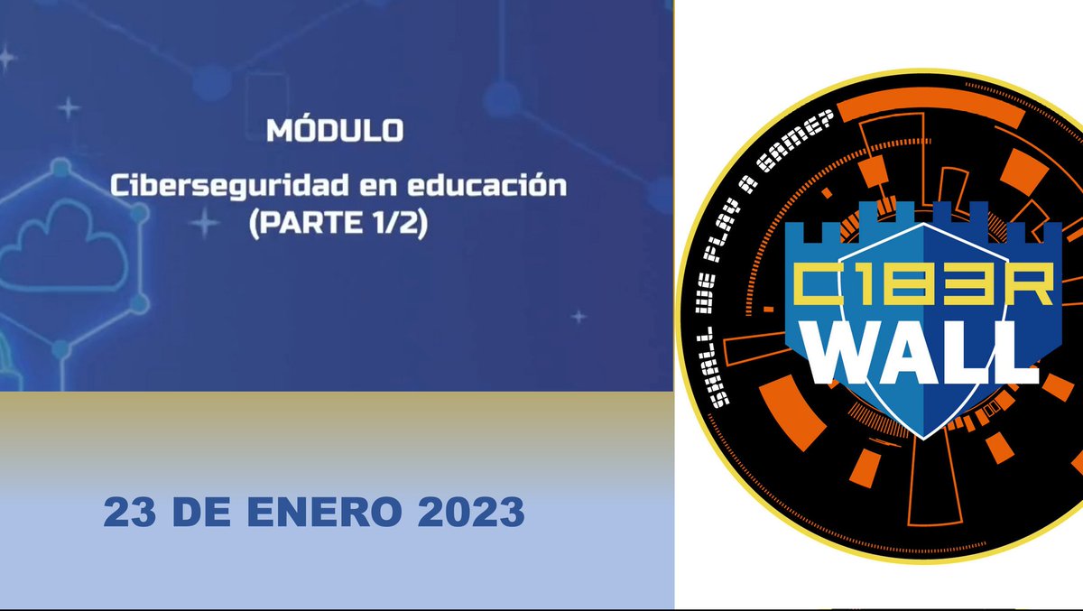 C1b3rWall's tweet photo. Abierta la primera parte del módulo de #Ciberseguridad en #Educación
Hablaremos sobre las #medidas de #seguridad en centros educativos, del problema del #ciberacoso y de cómo prevenirlo y combatirlo.
Inscripción https://t.co/78sYfEhP7M
Nuestra seguridad depende de todos nosotros https://t.co/v8IxqPwmfD
