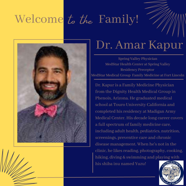 We're excited to welcome our newest team member, Dr. Amar Kapur!

#Welcomeaborad <a href="/GUMedicine/">Georgetown Medicine</a> <a href="/dc_ahec/">DC Area Health Education Center</a> <a href="/TheGrahamCenter/">Robert Graham Center</a>