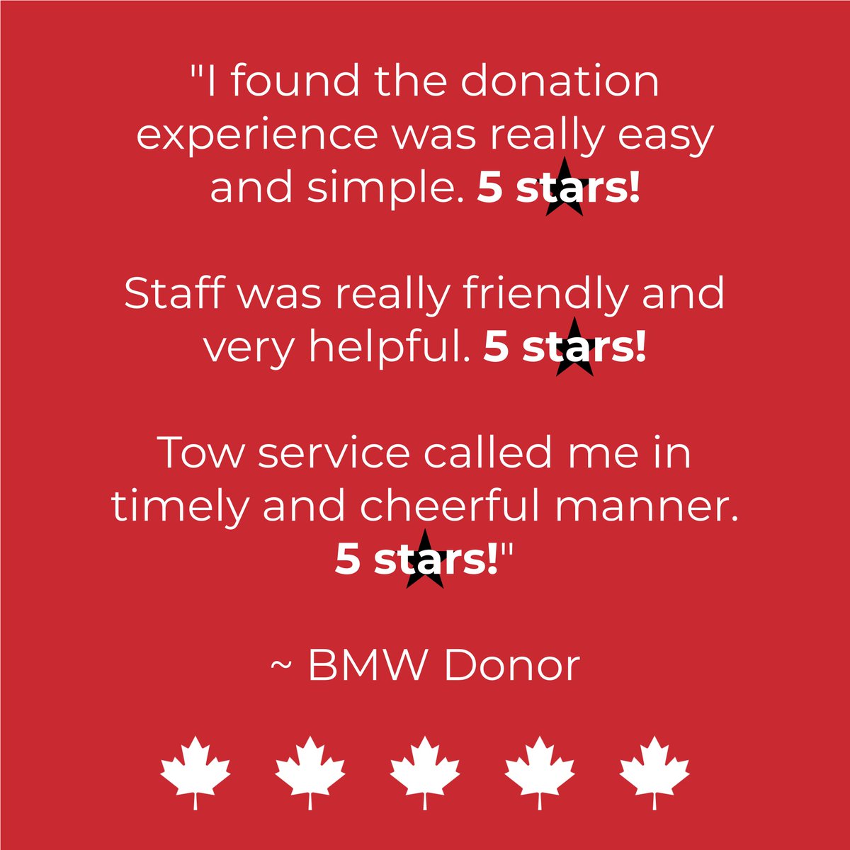 DonateCarCanada's tweet photo. 🚗donation a 5⭐️ experience! Simple, quick, free for you and any Canadian charity in Canada! #yearoftherabbit #happylunarnewyear #mentalhealthawareness #donateacarcanada #freetowing #bellletstalkday #bellletstalk #diabetes #cancer #mentalhealth #theatre #community #family #bmw https://t.co/Mu7U7614Y6