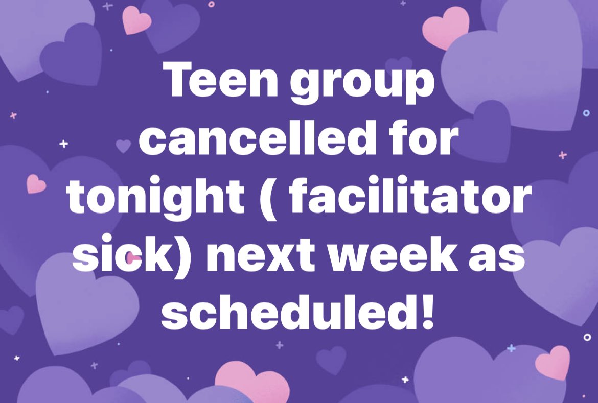 Teen group can cancelled for tonight. Back 1/30/23!
