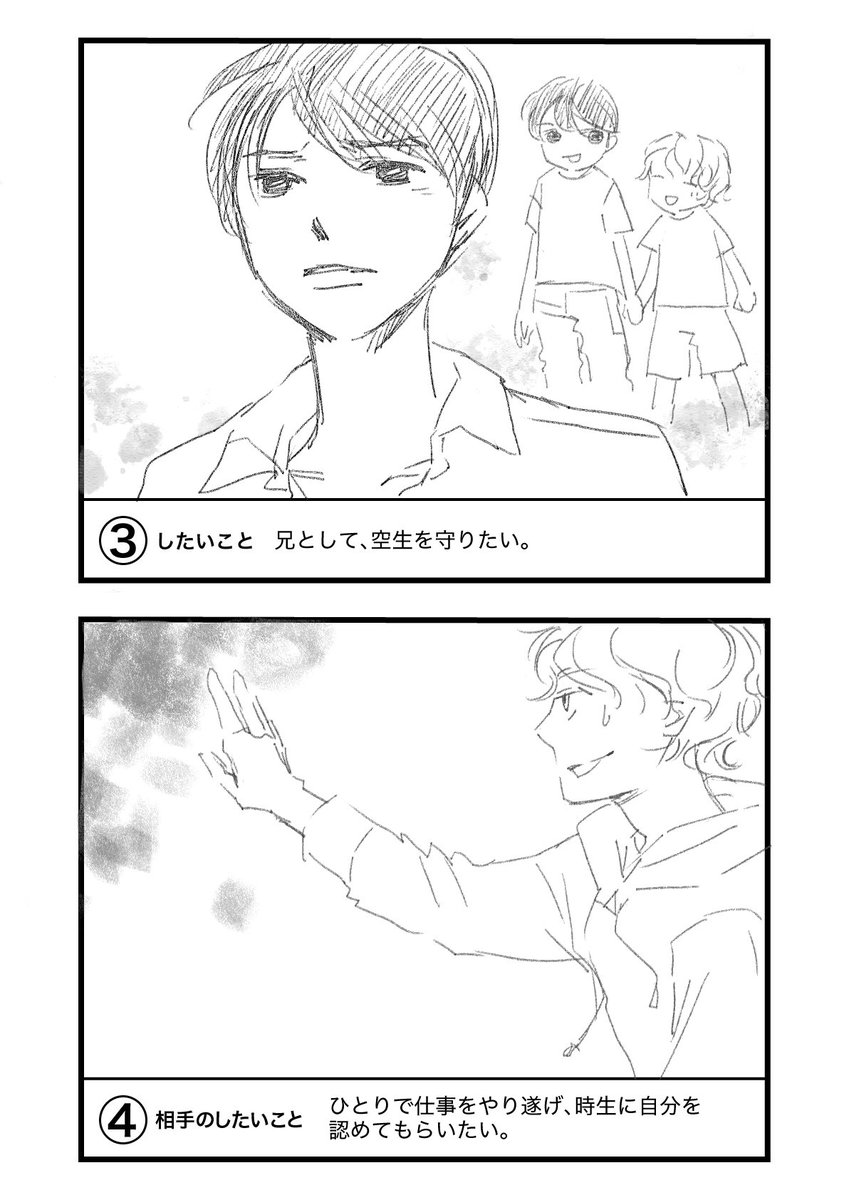 紙芝居に落とし込んだ。あとネームする。新連載、今週こそスタートしたい…！　12年ぶりに再会したエネルギーワーカー兄弟の話。
#コルクラボマンガ専科 https://t.co/DvQ8wcerX7