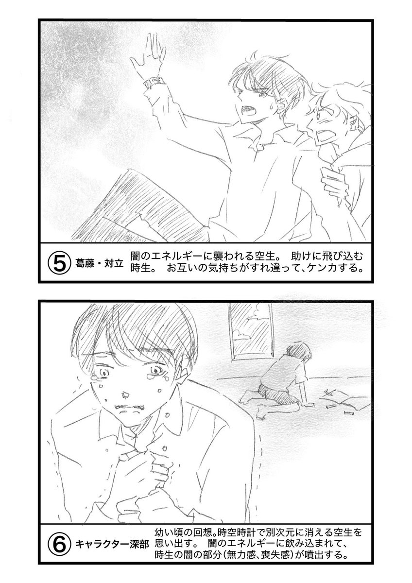 紙芝居に落とし込んだ。あとネームする。新連載、今週こそスタートしたい…！　12年ぶりに再会したエネルギーワーカー兄弟の話。
#コルクラボマンガ専科 https://t.co/DvQ8wcerX7