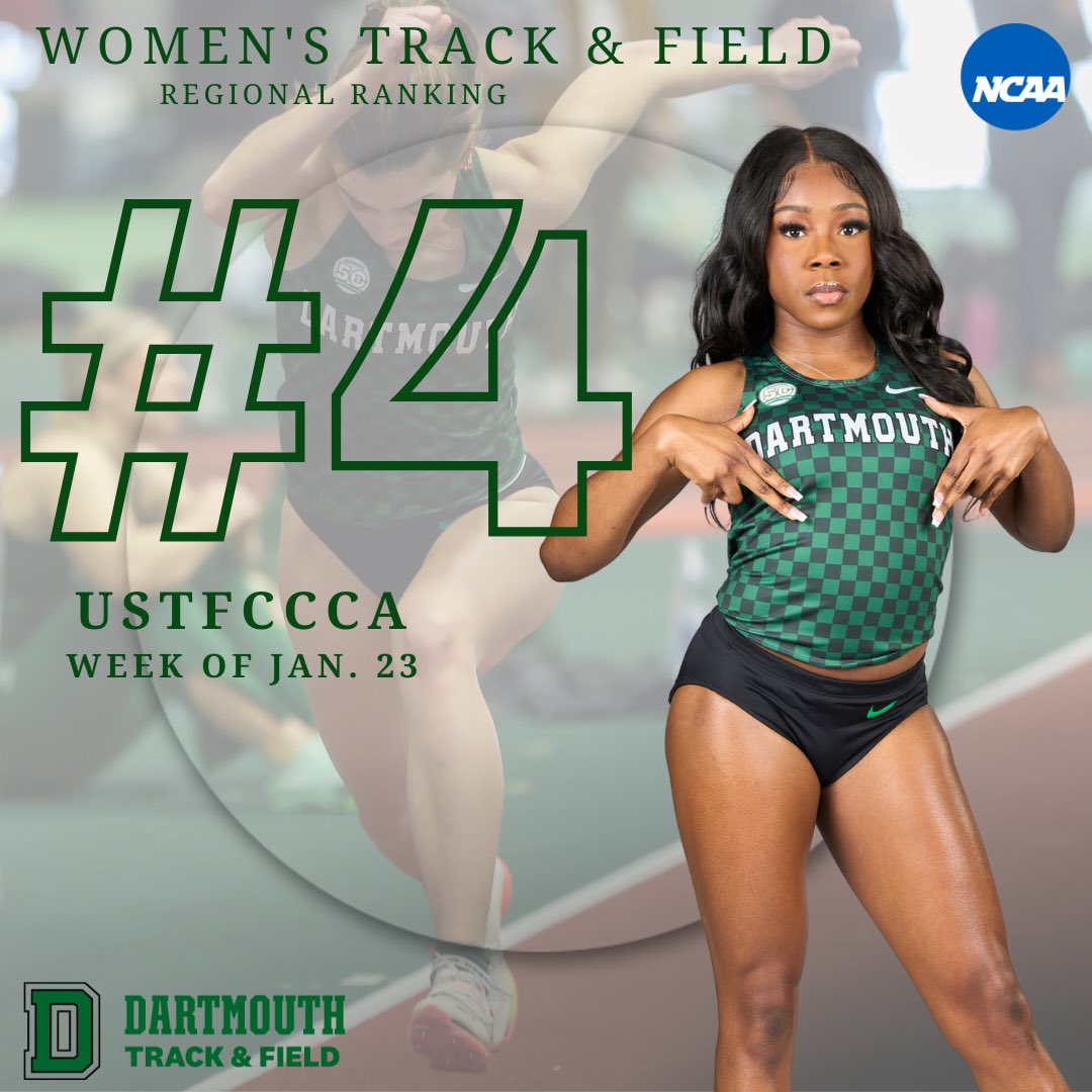 DartmouthTFXC's tweet photo. After 2 weeks of competition USTFCCCA has ranked the Dartmouth Women 4th in the Northeast Region! And we’re only getting started… 🌲🔥 #gobiggreen https://t.co/BODB0QwVO6