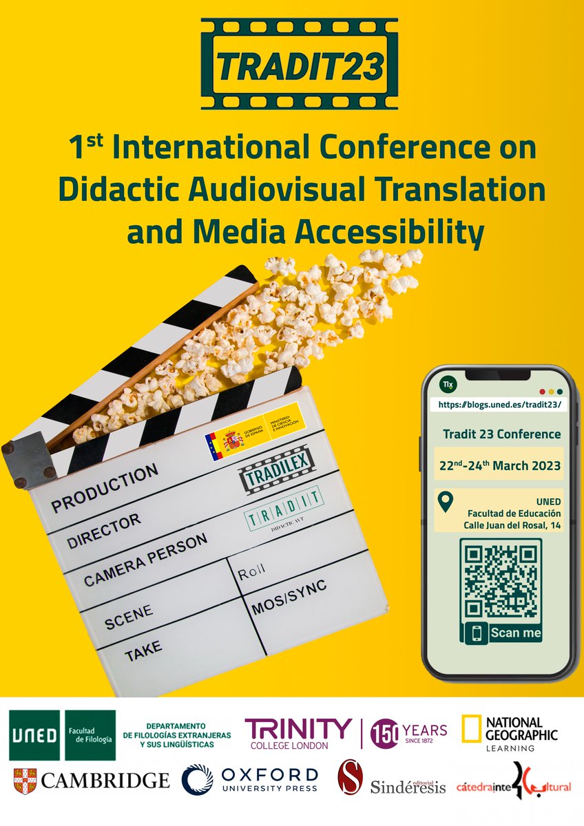 Del 22 a 24 de marzo tendrá lugar el primer congreso sobre TAV didáctica y accesibilidad audiovisual <a href="/tradit_23/">TRADIT</a>. Abierto el plazo para inscripciones de asistentes presenciales y online. Más información en el QR del póster. <a href="/Tradit_UNED/">Tradit Didactic AVT</a> <a href="/tradilex/">TRADILEX</a> <a href="/NTALAVAN/">NOA TALAVAN</a> <a href="/antj_tinedo/">Antonio-Jesús Tinedo-Rodríguez</a>