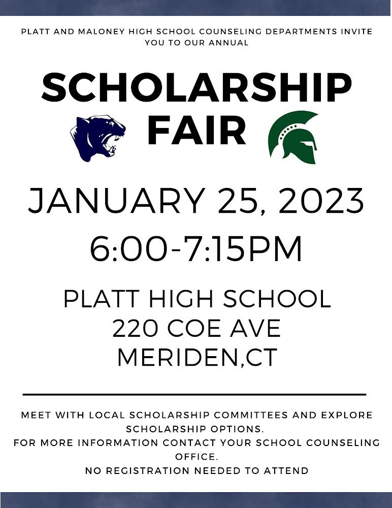 CounselingPlatt's tweet photo. SENIORS- See you this WEDNESDAY at the Scholarship Fair! The fair is a great opportunity to learn more about the many local scholarships you might be eligible for. 🤑 https://t.co/rXHs0Sueef
