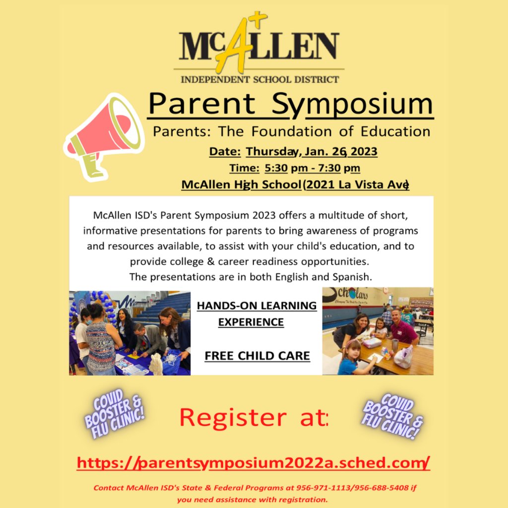 Be sure to register for the Parent Symposium happening Thursday at McAllen High! Click here: parentsymposium2022a.sched.com