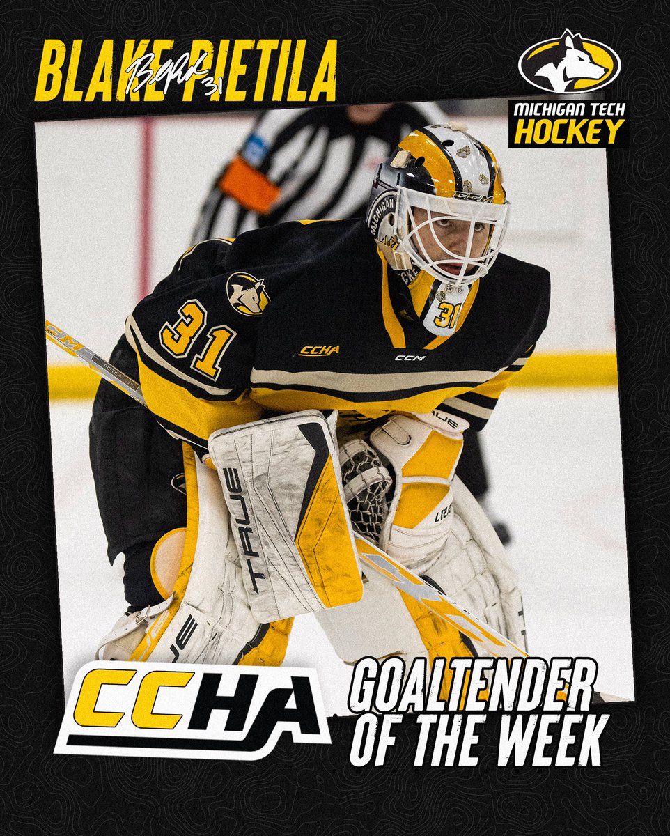 Blake Pietila is the CCHA Goaltender of the Week for the 4th time this season. #mtuhky #FollowTheHuskies

📝  michigantechhuskies.com/sports/mice/20…