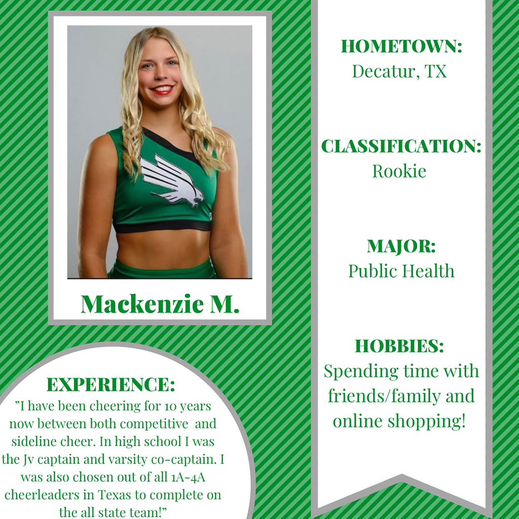 Northtxcheer's tweet photo. Meet the Mean Green Monday: Mackenzie M.💚🦅 #gmg #nomercy #foentc https://t.co/wu4fgL3wcI