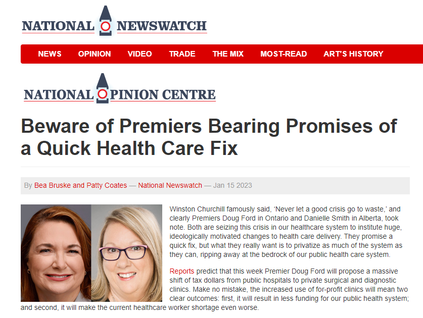 "Ford &amp; other conservatives keep repeating the mantra that people just want better care &amp; don’t care how it's delivered. But people do care. Recent polling released by the <a href="/OFLabour/">OFL</a> showed that 60% of Ontarians oppose private health care delivery."

More: nationalnewswatch.com/2023/01/15/bew…