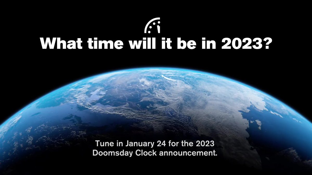 Tomorrow, the Bulletin of the Atomic Scientists will announce whether the time on the Doomsday Clock will change. Watch the livestream at 10:00AM EST / 3:00PM GMT: bit.ly/3J0njqv