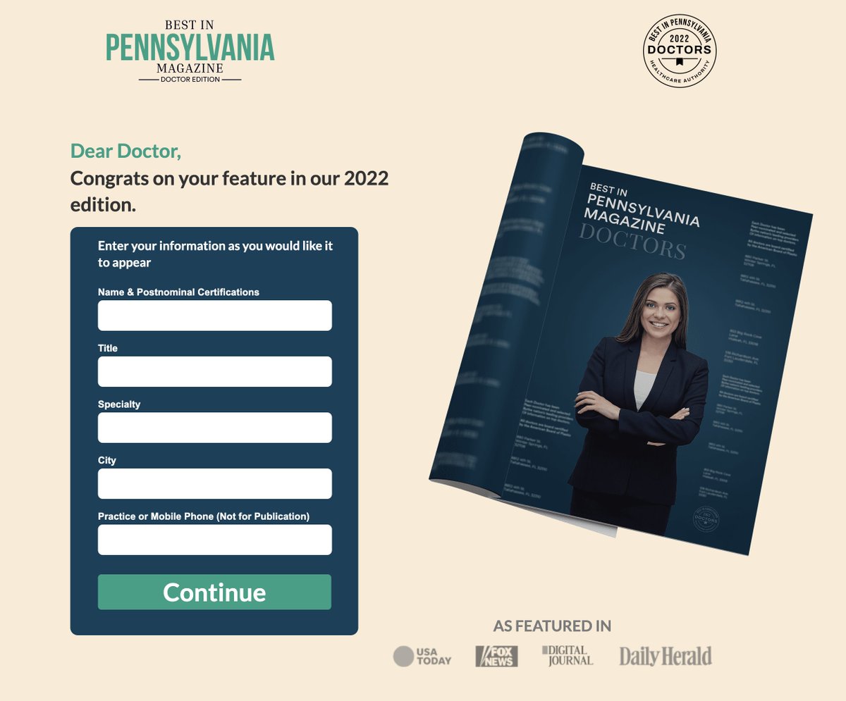You know those Best Doctor things you see in magazines?  I'm so proud - they've selected me!  Only problem?  I'm not that kind of doc.  I did not go far enough to figure out how much money they charge to list you...