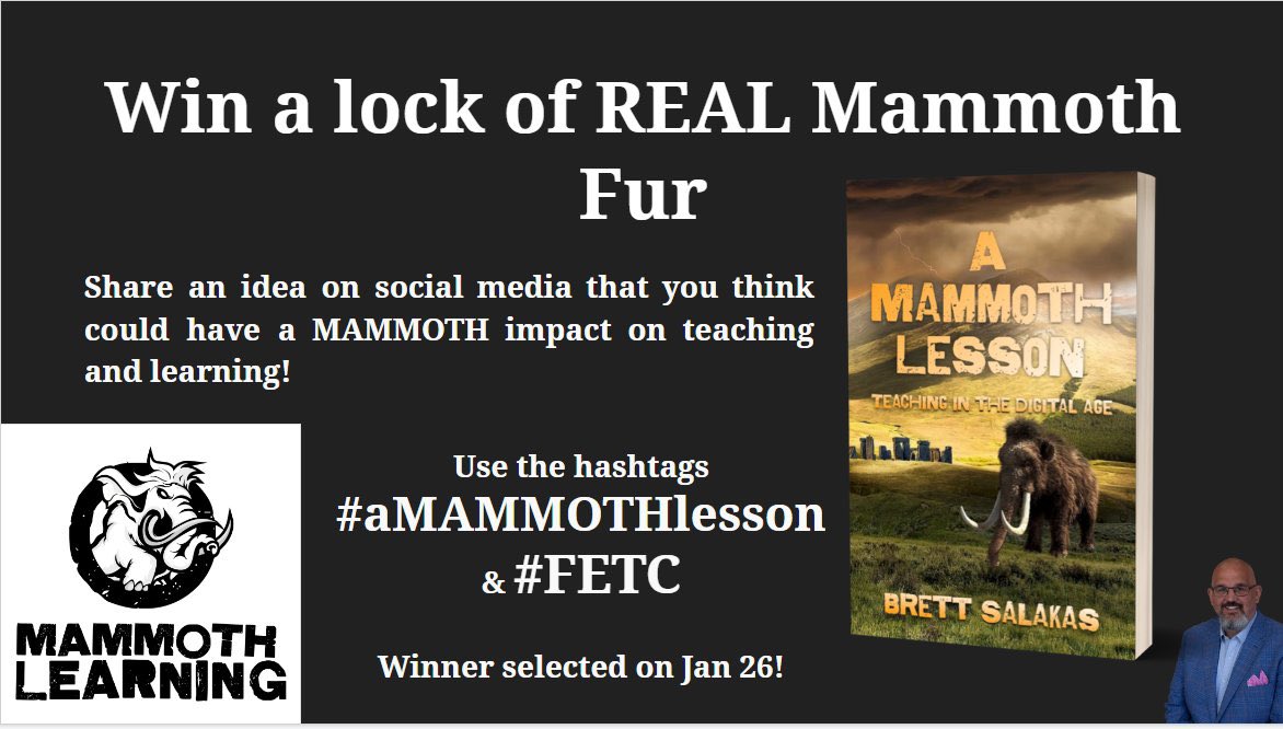 MRsalakas's tweet photo. A lock of REAL mammoth fur up for grabs at #fetc this week.

Come to my sessions to find out how to win:
-TODAY 4pm ($W106) Emerginging Tech with @Rdene915
-Jan 25 1:15pm (Meet12) Signing my book #aMAMMOTHlesson

-Jan 25 3pm (MEGA5) Teaching at the Dawn of the Metaverse
#fetc23 https://t.co/bz5AnkC9Jx
