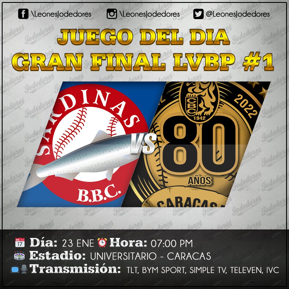 #JuegoDelDia #SerieFinal #YoSiSoyCaraquista #LeonesDelCaracas #Leones #OrgulloCaraquista #Caraquista #EternosCampeones #HechosParaVencer #EseEsElMio #80Años #LVBP #BeisbolVenezolano #FanaticoCaraquista #LeonesJodedores