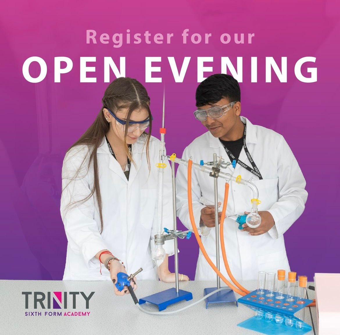 THURSDAY 26th JANUARY!
Trinity Sixth Form Academy invites you to our second Open Evening due to high demand! Our doors will be open 4:45pm-7:45pm
