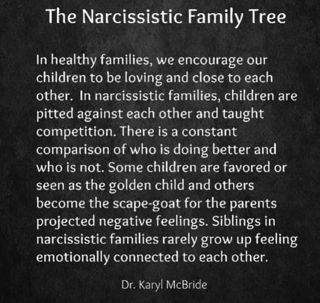Very true. We're all very divided by our #narcmom 's divide and concur games. Never able to be open and scared to voice how we really see things. If I do speak most will not believe me
#narcissisticabuse #narcissistparent #blackbutterfly #scapegoat