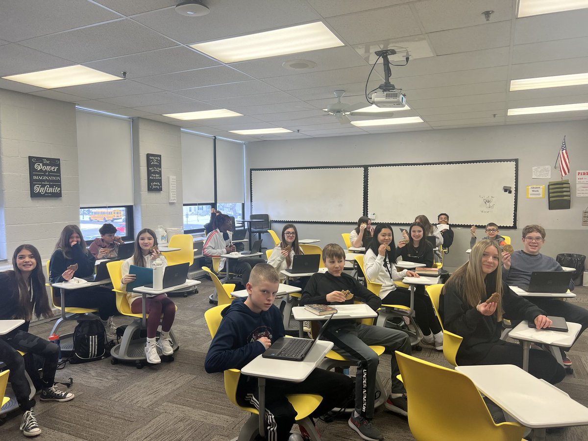 When our behavior is awesome, we celebrate!  Took a little break in our paired text writing today to enjoy a well-deserved little treat to acknowledge how great we did with our recent smoke-induced evacuation. 🍪