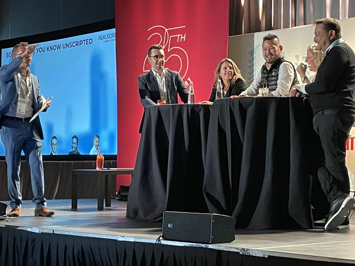 Cineflix's tweet photo. So you think you know unscripted? The panel is now in session!
We're kicking off #Realscreen23 Summit by celebrating 25 years of international non-fiction and unscripted content with #CineflixProductions' President and Head of Content J.C. Mills and other top industry execs! https://t.co/ybyoMskiE0