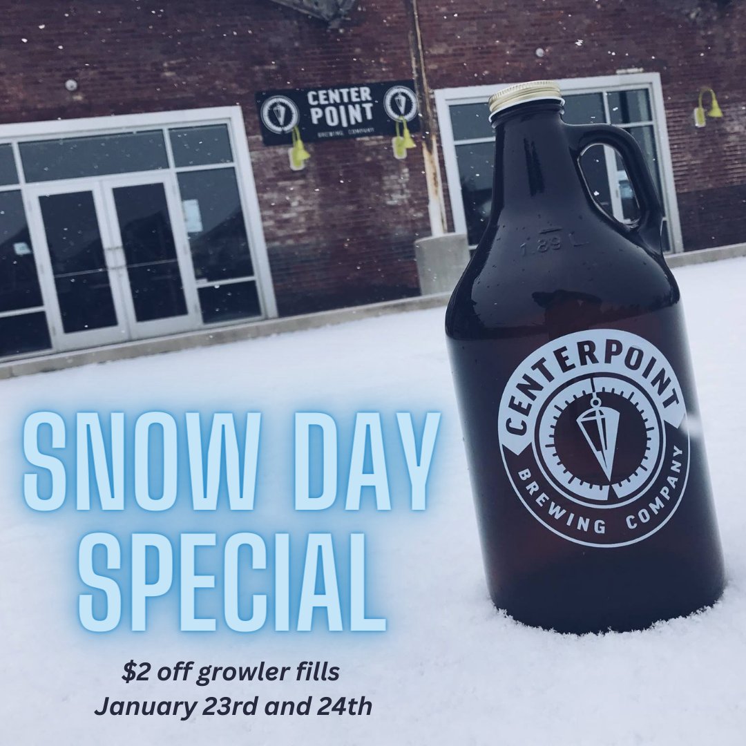 They're calling for a snowstorm Wednesday so that means a lot of you are going to get a snow day &amp; there's nothing worse than being trapped at home with no beer!

Stop in today or tomorrow from 3-9 &amp; take advantage of our SNOW DAY SPECIAL by getting $2 off all growler fills!