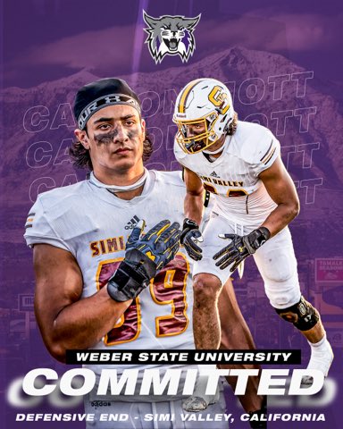 #Committed
<a href="/weberstatefb/">Weber State Football 🏈</a> <a href="/Matty_AhYou/">Matty Ah You</a> <a href="/mmental7/">Mickey Mental</a> <a href="/gnduff/">Grant Duff</a> <a href="/weberstate/">Weber State Athletics</a> <a href="/Tana_Vea/">Tana J. Vea</a> <a href="/CoachBrentMyers/">Brent Myers</a> <a href="/skyler_ridley/">Coach Ridley</a> <a href="/vcspreps/">VCS Preps</a> <a href="/TheAcornSports/">Acorn Sports</a> <a href="/vcstar/">Ventura County Star</a> <a href="/247Sports/">247Sports</a> <a href="/D805legend/">GODsSon</a> <a href="/CoachPete_4407/">🅿️eter Matthews</a> <a href="/WeberHQ/">WeberHQ 🇼 Brett Hein</a> <a href="/WeberStateWkly/">Weber State Weekly</a>