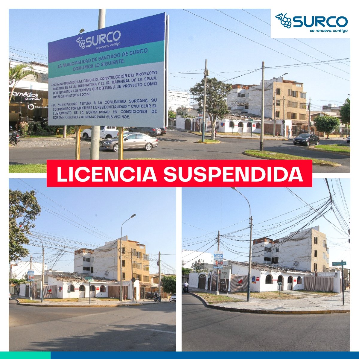 munisurco1's tweet photo. ¡En Surco hacemos respetar las normas!
Se ha suspendido 🚫 la licencia de construcción de cuatro proyectos inmobiliarios por no respetar las alturas, ni la normativa vigente.

Se trata de los proyectos ubicados en: (1/2) 

#SurcoSeRenuevaContigo https://t.co/HHBMVaFbBe