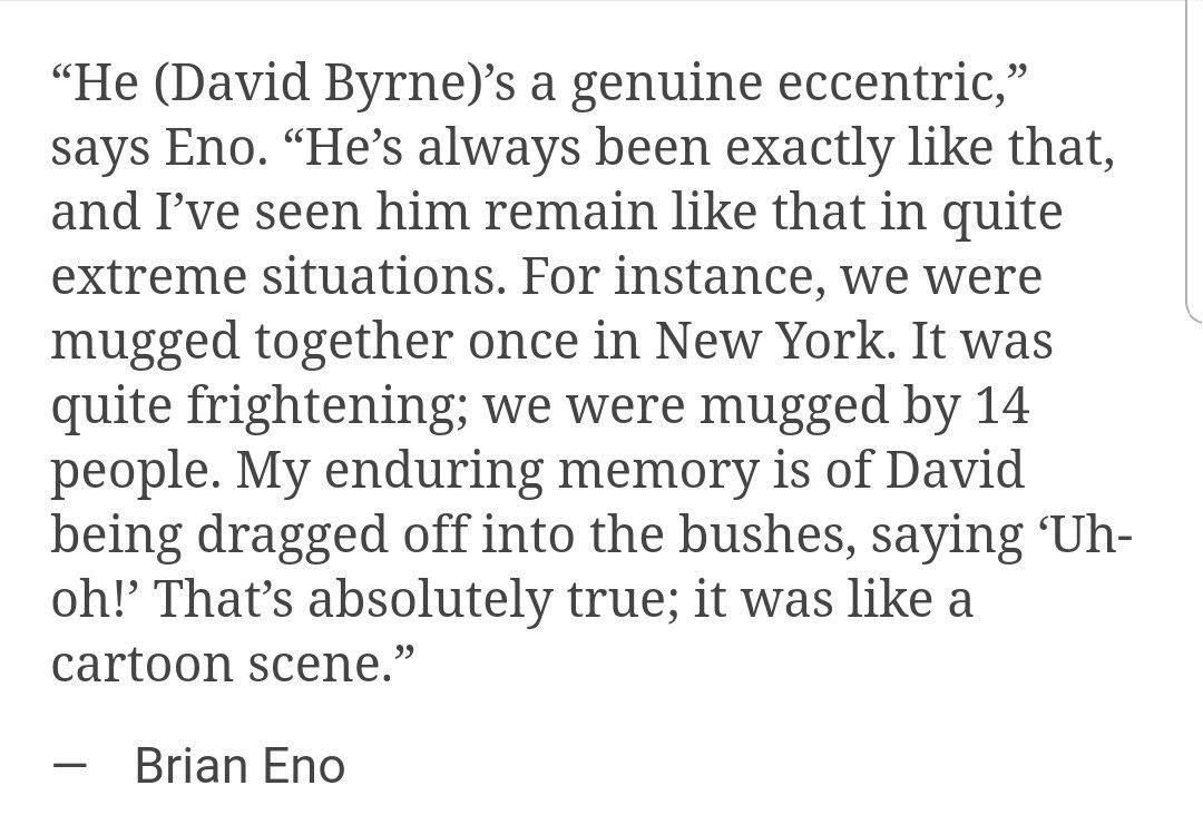 gothloglady's tweet photo. brian eno on david byrne https://t.co/JUwNuDuUsi