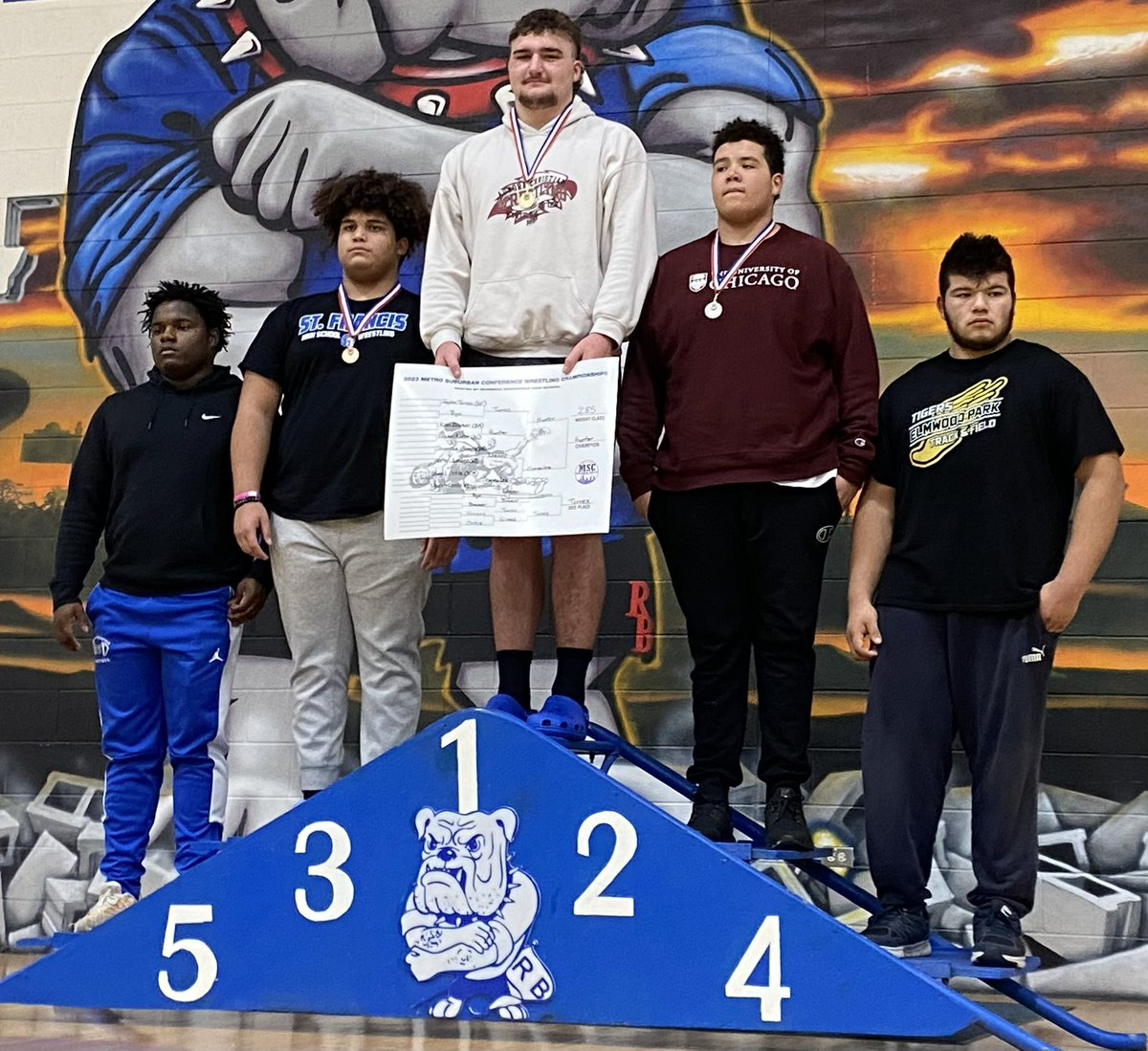 Glad to be back on the mat again. Made it just in time to take first the the metro suburban conference meet.