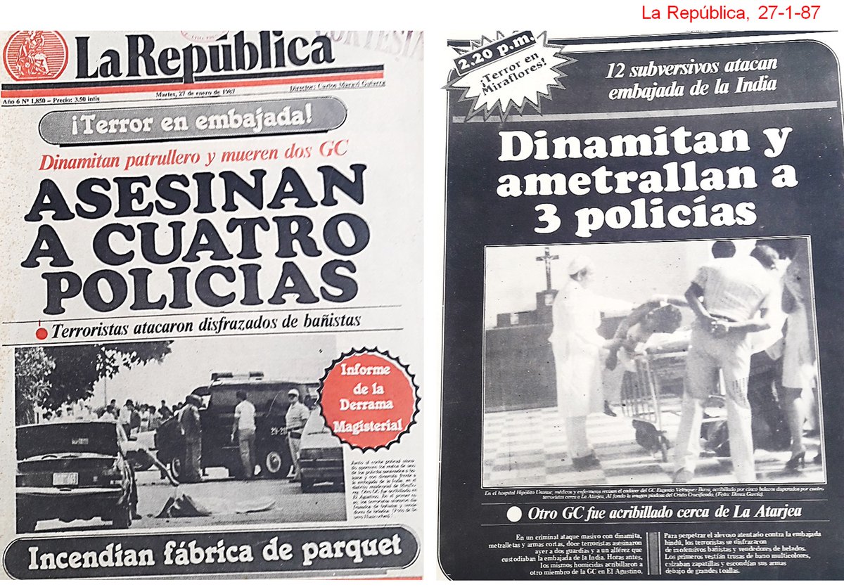GustavoRojasQ's tweet photo. LA CRONOLOGÍA SANGRIENTA Y OCULTA
Continúo difundiendo la cronología hecha por @ppmarino de los atentados cometidos por los grupos terroristas SL y MRTA.
Un pueblo que olvida su historia está condenado a repetirla.
#TerrorismoNuncaMás
Semana del 23 al 29 de enero:   (1/4) https://t.co/3C7RwfZova