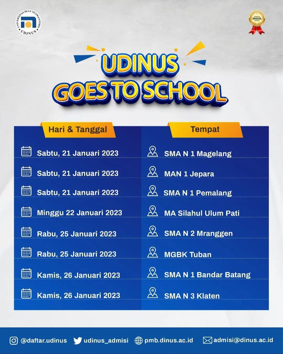 Halo calon Dinusian,  jangan lupa catat tanggal-tanggalnya ya, kita bakal menyapa kalian di Edu Fair nantinya 😉