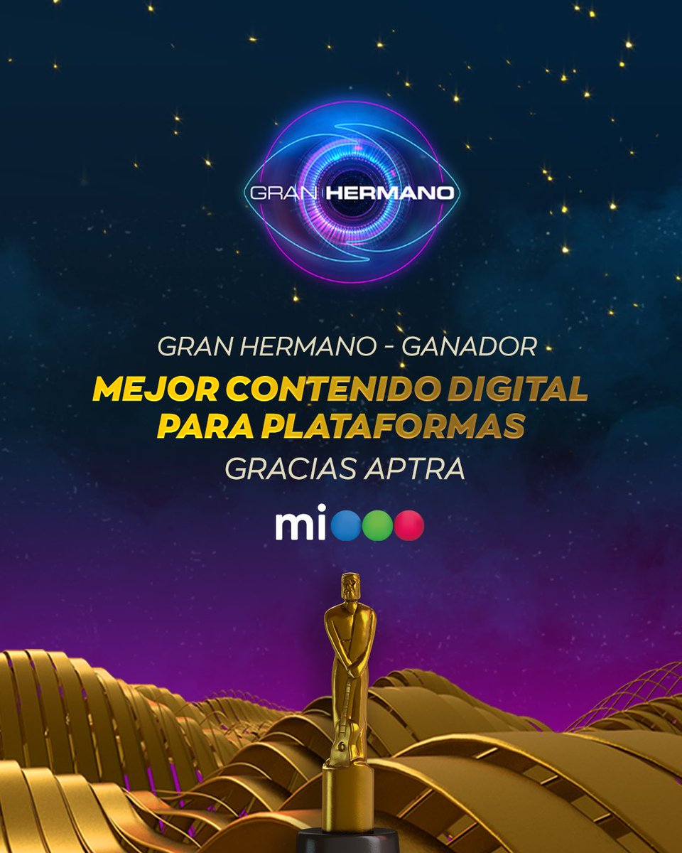 telefe's tweet photo. Gracias APTRA por reconocer a #GranHermano 👁️ como EL MEJOR CONTENIDO DIGITAL PARA PLATAFORMAS 

✨Felicitaciones a todo el equipo Digital de @telefe y @plutotv_latam 💙💚❤️ https://t.co/RwNGmy3wJ7