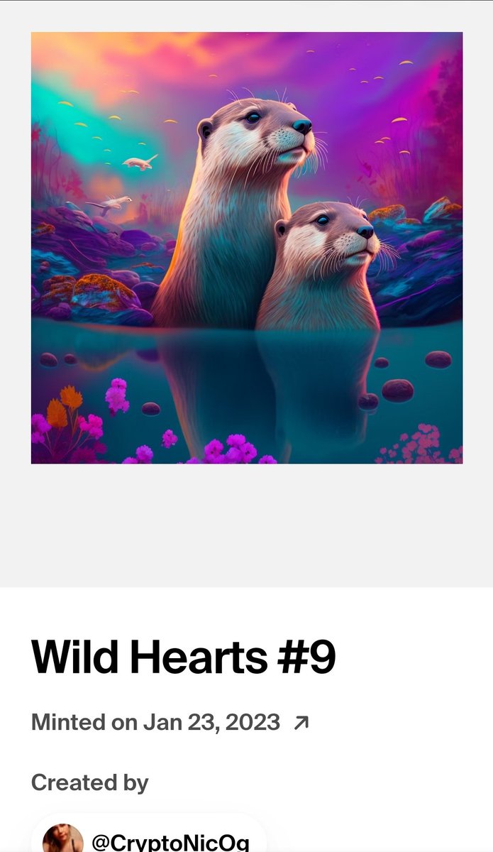 CryptoNicOg's tweet image. Reposting with the correct people tagged... 🙄😮‍💨

New #WildHearts #NFT now available on @foundation 💕

Get your 1:1 Serenity Otters with HD Canvas print sent to you 
(in USA or Canada) for IRL enjoyment ! ♥️

0.2 ETH 
foundation.app/@CryptoNicOg
