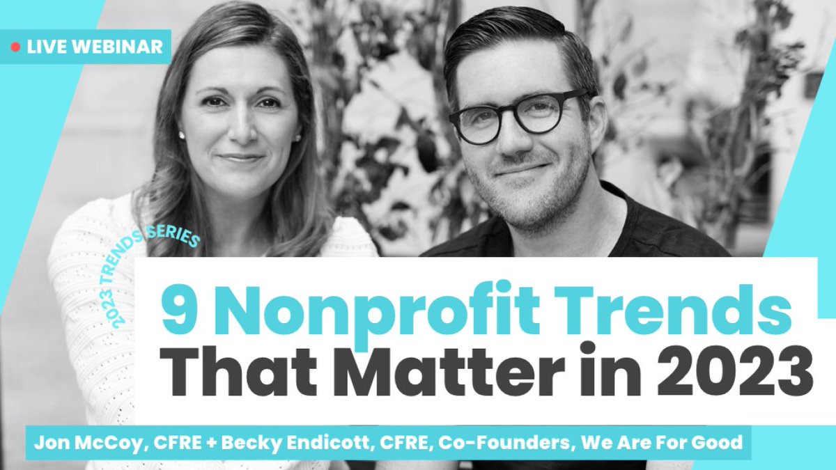 See you tomorrow! 🥳 Come hang with us as we work through the 9 Nonprofit Trends That Matter in 2023 tomorrow at 10:00 CT! We'll highlight each trend and help you get activated for the new year, together. 🎉Register for the free workshop at weareforgood.com/2023.