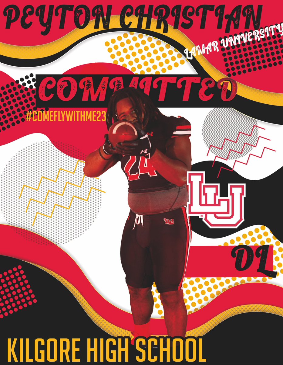 peyton christian (@peytonchristia) on Twitter photo I’m excited and truly blessed to announce that I’m committing to Lamar University <a href="/Fuller_Clint/">Coach Fuller</a> <a href="/coach_lyons47/">Josh Lyons</a> <a href="/kilgore_fb/">Kilgore Bulldogs FB</a> <a href="/Coach_Cannata/">Matt Cannata</a> <a href="/_CoachZo_/">Lorenzo Jackson</a> @coachrossomando @coachjohn_perry <a href="/coachcordova/">Wayne Cordova</a>
@coachdrewchrist @Coachwalk5 <a href="/CoachGipson11/">Coach Gipson</a> I’m excited and truly blessed to announce that I’m committing to Lamar University <a href="/Fuller_Clint/">Coach Fuller</a> <a href="/coach_lyons47/">Josh Lyons</a> <a href="/kilgore_fb/">Kilgore Bulldogs FB</a> <a href="/Coach_Cannata/">Matt Cannata</a> <a href="/_CoachZo_/">Lorenzo Jackson</a> @coachrossomando @coachjohn_perry <a href="/coachcordova/">Wayne Cordova</a>
@coachdrewchrist @Coachwalk5 <a href="/CoachGipson11/">Coach Gipson</a>