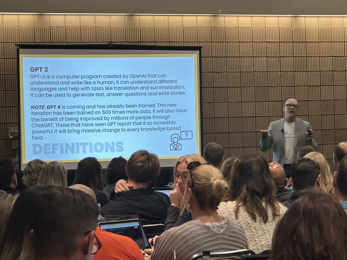 jessxbo's tweet image. Standing room only!

So excited to get to hear my friends @k_shelton, @jmattmiller, @HollyClarkEdu talk about ChatGPT. 🗣️

#FETC #FETC2023