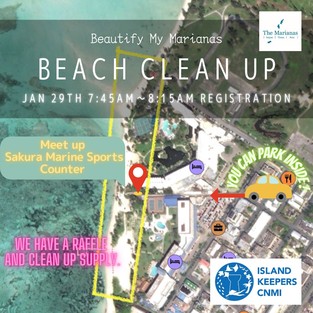 KeepersCNMI's tweet photo. Finally‼️ We will have our first beach clean up event in 2023.
Meet up at SAKURA MARINE SPORTS beach counter 7:45am to 8:15am to register.
Trash bags and gloves will be provided.
Refreshers will be there as well.
We will also have mini raffle 🙌
Let's protect our island🏝️ https://t.co/3MMA3S4HR5