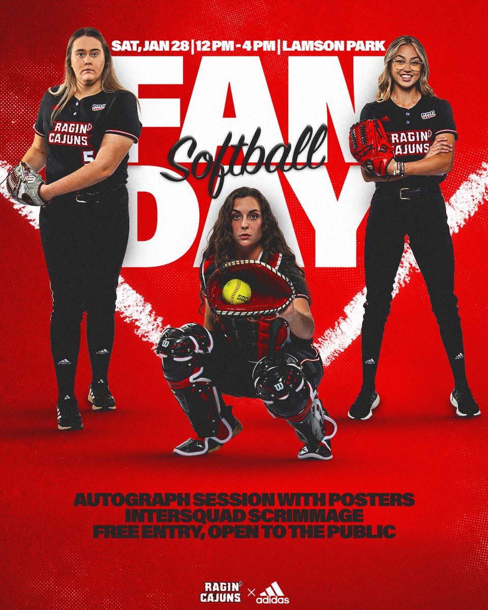 Louisiana Ragin' Cajunsยฎ Softball (@ragincajunssb) on Twitter photo ๐ฃ ๐๐๐ฎ ๐๐๐ง๐ โผ๏ธ Set a reminder for:
๐ค ๐
๐๐ ๐๐๐
๐ Saturday, January 28
๐ Lamson Park
โ๏ธ 12:00-4:00PM
Poster Giveaway ๐
Autographs โ๏ธ
Scrimmage ๐ฅ
#GeauxCajuns โ๏ธ ๐ฃ ๐๐๐ฎ ๐๐๐ง๐ โผ๏ธ Set a reminder for:
๐ค ๐
๐๐ ๐๐๐
๐ Saturday, January 28
๐ Lamson Park
โ๏ธ 12:00-4:00PM
Poster Giveaway ๐
Autographs โ๏ธ
Scrimmage ๐ฅ
#GeauxCajuns โ๏ธ
