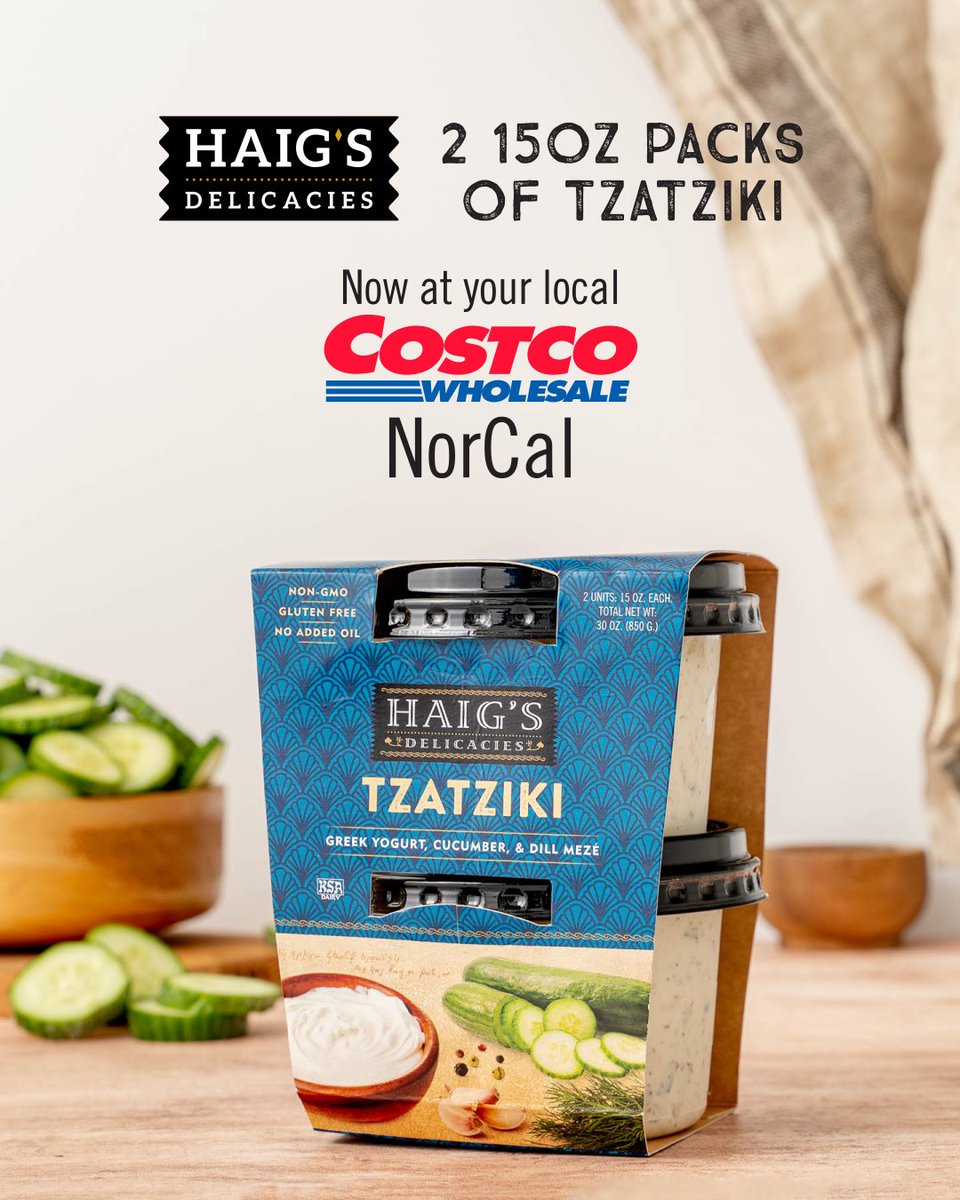 HaigsDelicacies's tweet photo. Tzatziki lovers, this one's for you! 🙌 Costco NorCal is now officially carrying 2 15oz packs of our delicious Tzatziki so now you can get double the dip, and double the flavor! https://t.co/2x5PnLgcPh