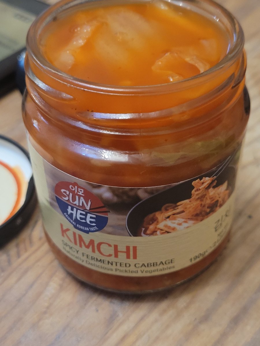 ONELOVEAVFC's tweet photo. Just tried this my Girlfriends Daughter said go on try it. Fermented Spicy Cabbage. 😂😂😂🤮🤮🤮 . Not as bad as i thought it would be but now my stomach is churning now. #neveragain #fermentedcabbage https://t.co/o4hoG2YmHA