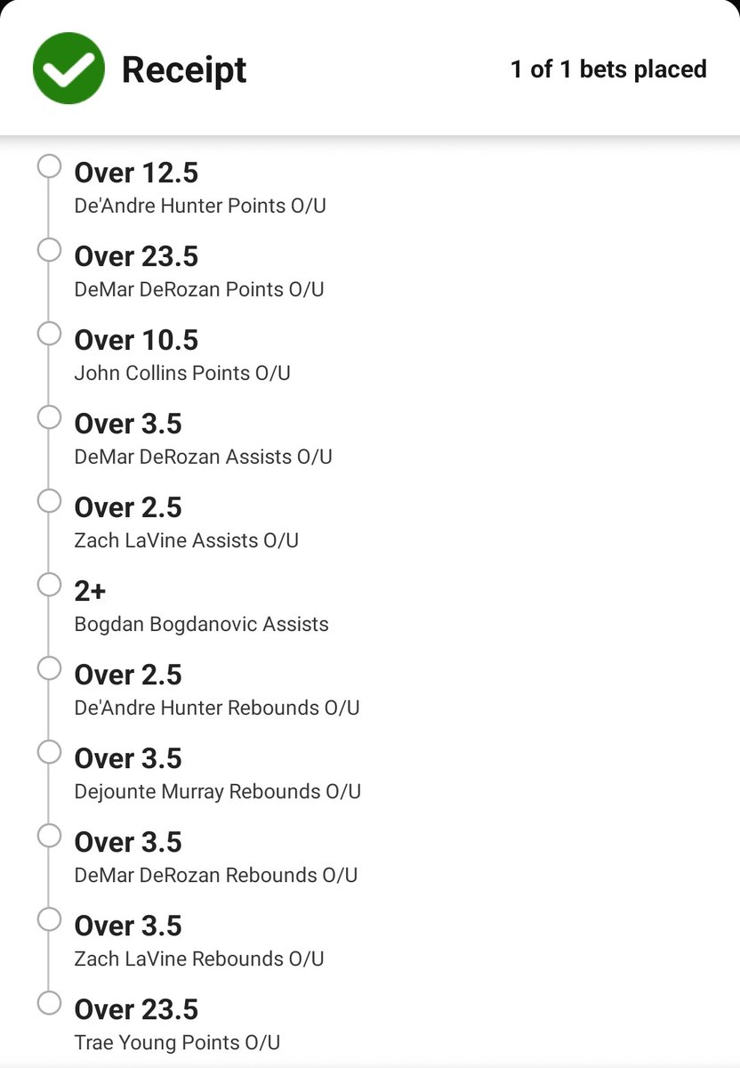 IGotThesePicks's tweet photo. NBA 11 leg parlay for tonights Bulls-Hawks game. By far my favorite game on the slate. Even used my 100% parlay boost on this lineup. Follow me for 🔥 picks #sportsbettingtwitter https://t.co/KdZjhD5N0q