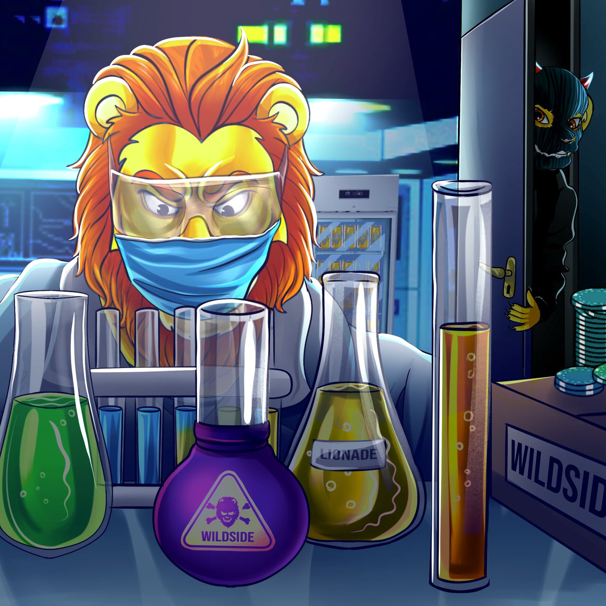 We have the Lions working away day and night in the labs to make sure that this #lionade is absolute perfection for the #LDPC family. 

Doesn’t look like the person in the background is here to help 🥷  

The #Wildside formula is almost complete 🦁

#LionsDenPoker