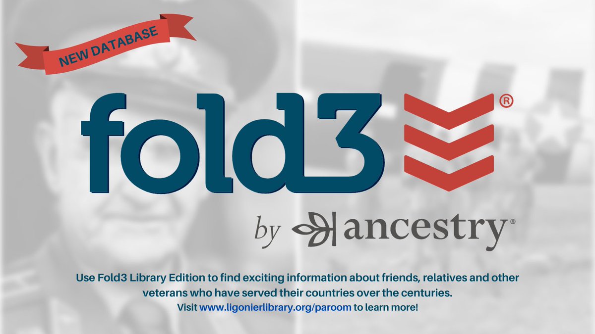 New to our genealogical and research databases is Fold3 by Ancestry.  Learn more at ligonierlibrary.org/paroom or attend the Genealogy Forum tomorrow (Tuesday, 1/24) at 6:00 PM.