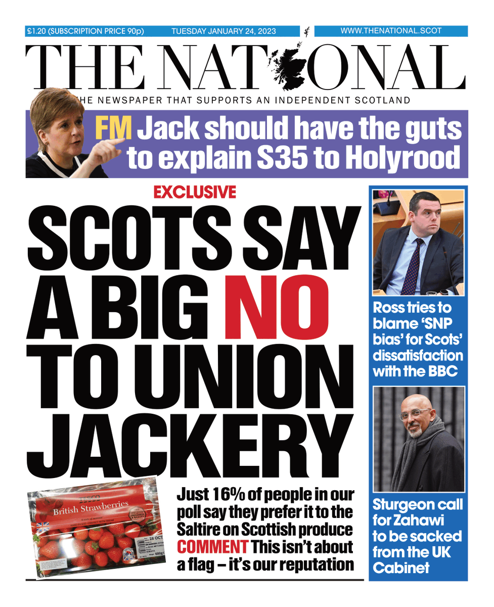 Tomorrow's front page 🗞️

Scots overwhelmingly reject Union Jackery on Scottish products, our exclusive polling finds