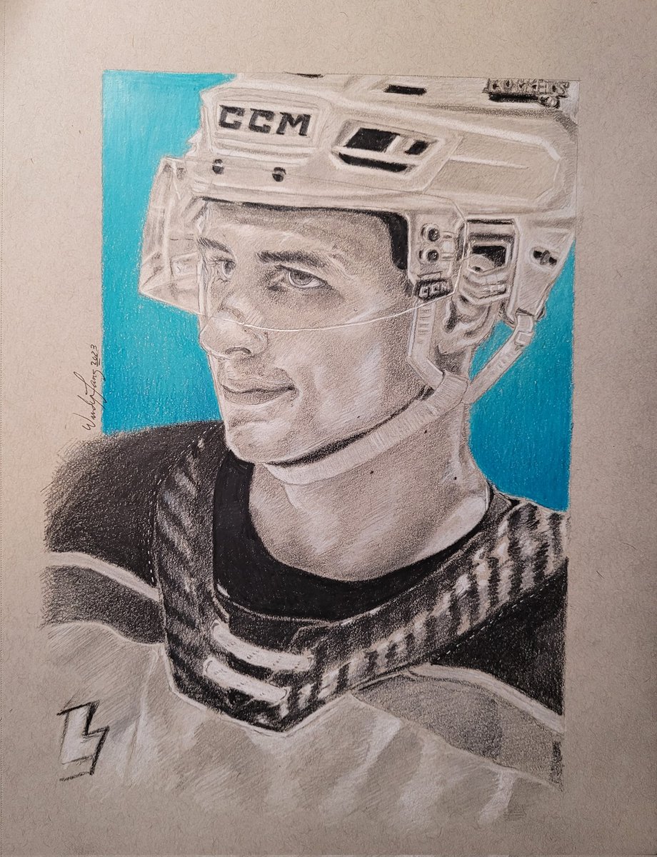 Good Afternoon Twitter, here's the finished portrait of Jackson DeSouza of the @Kelowna_Rockets
 #WHL #hockeyart #graphite #strathmoreart #Kelowna