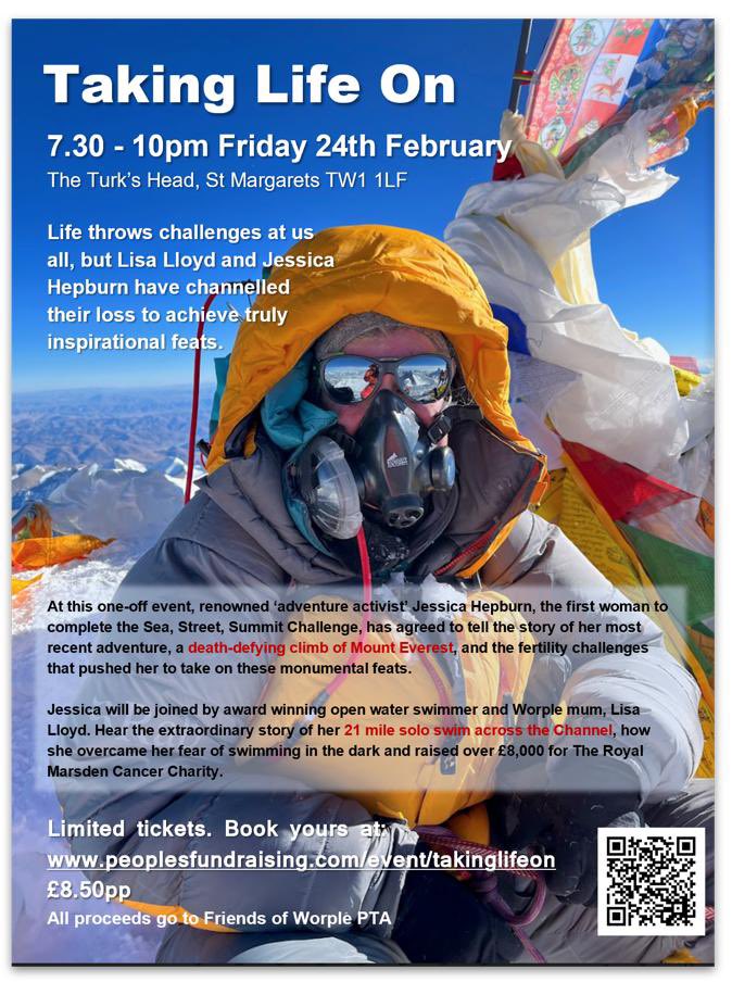Lisa_J_Williams's tweet photo. Come join @JessicaPursuit and I talk swimming the English Channel and climbing Mount Everest. Book your ticket, grab a drink and enjoy some adventure tales!   https://t.co/BDvKqDI8V1 https://t.co/lRzZBth9Wo