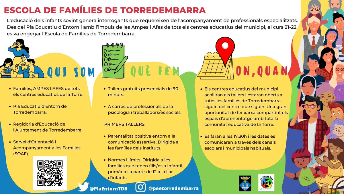 Reprenem l’Escola de Famílies de #Torredembarra amb tallers sobre parentalitat positiva, normes i límits.