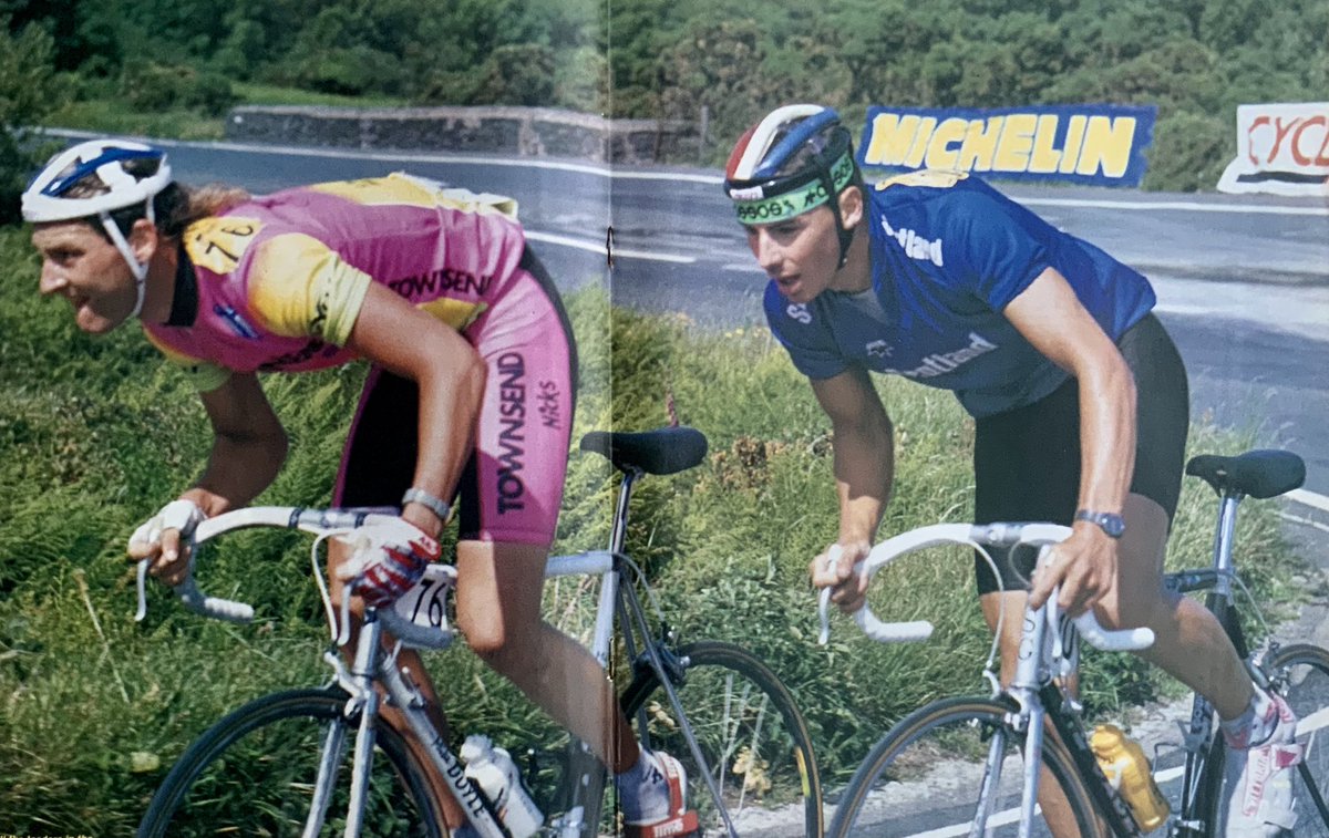 Tim Hall (winner), Liverpool Mercury, and Brian Smith (Scotland), on Snaefell at the 1990 Manx International.

📷 Doug Baird