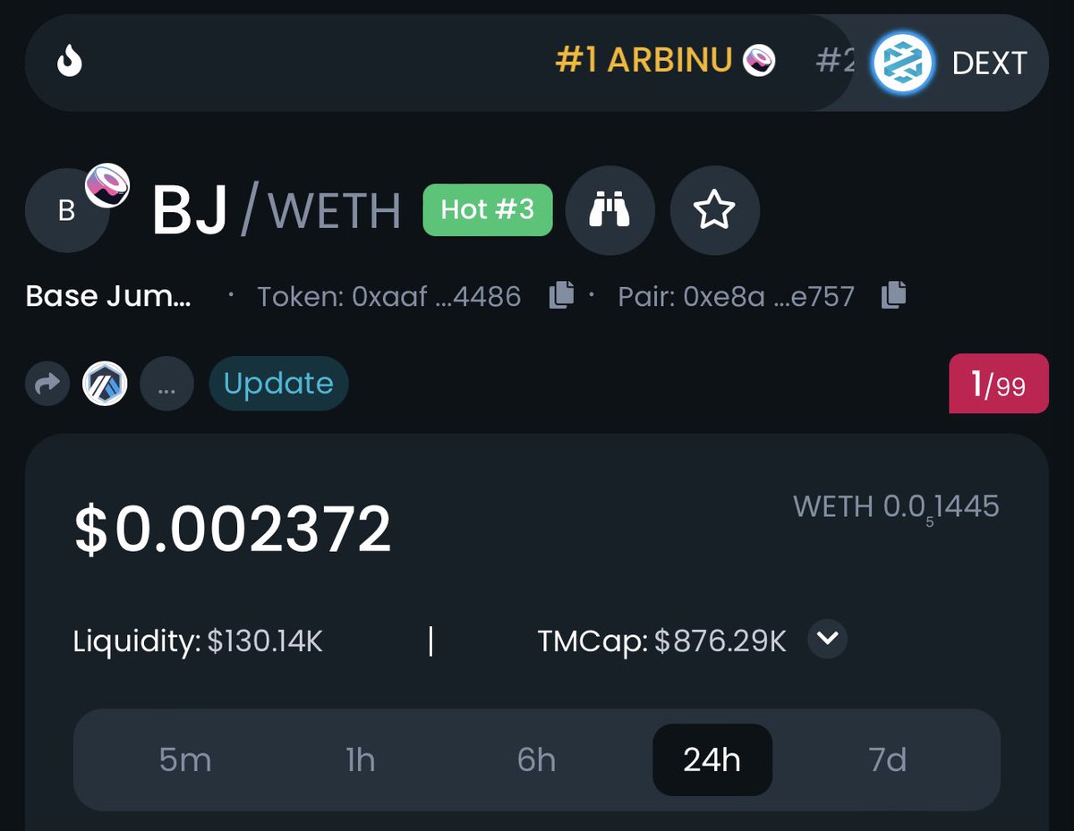 0xjonny_'s tweet photo. First rebase token on #arbitrum. 

💎 https://t.co/1FMgiZWXGb

🌎Web: https://t.co/HwH2D0zd6n

🐥TT: @BaseJumper_ 

✔️200 holders

🔁First rebase tomorrow: 6pm UTC 

HIGH RISK🔥 $BJ https://t.co/CBkLoSAiqn