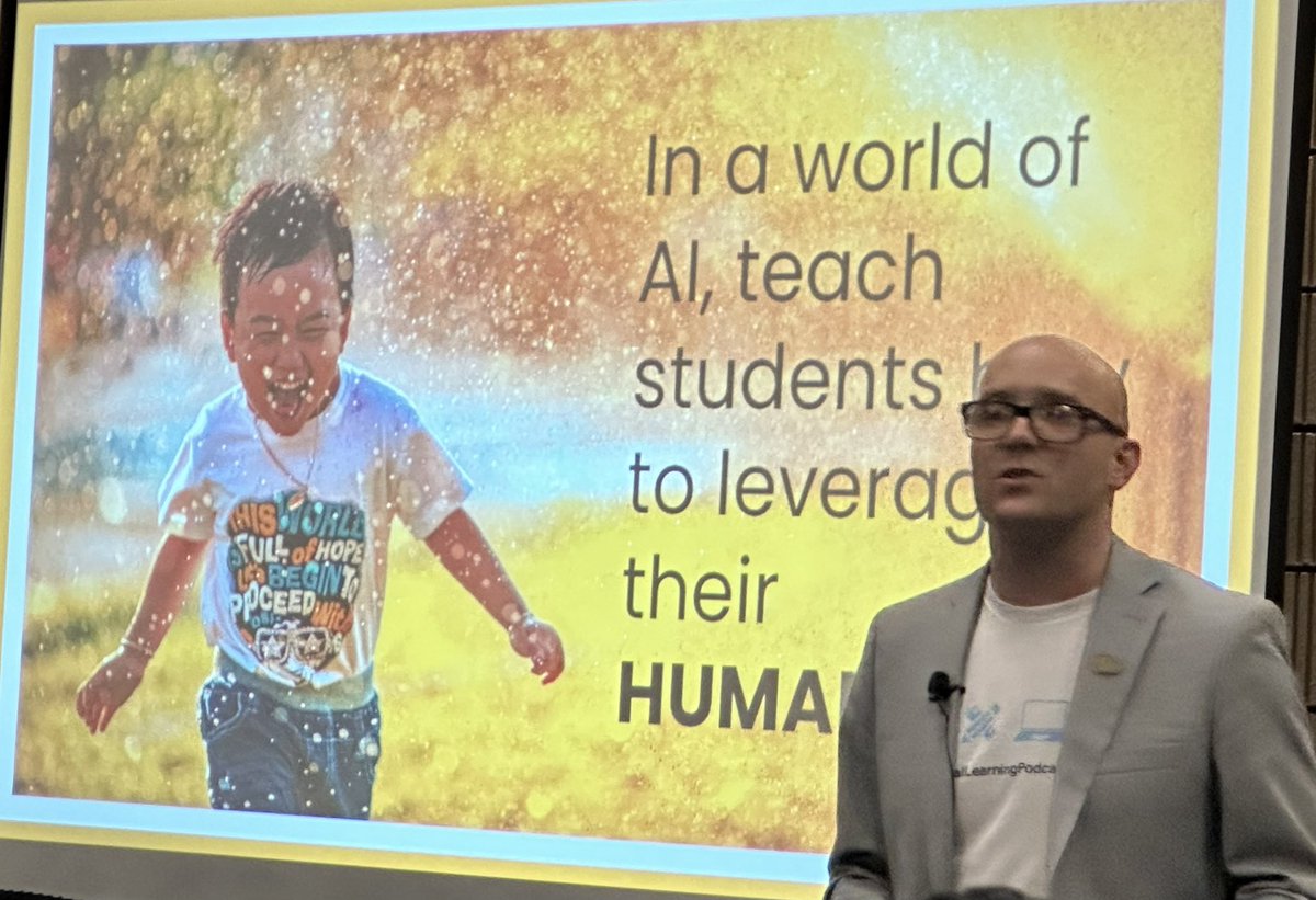 susanfreeves's tweet image. Loved closing quote from @jmattmiller ‘In a world of AI, teach students how to leverage their humanity.’ #FETC #AI #ChatGPT