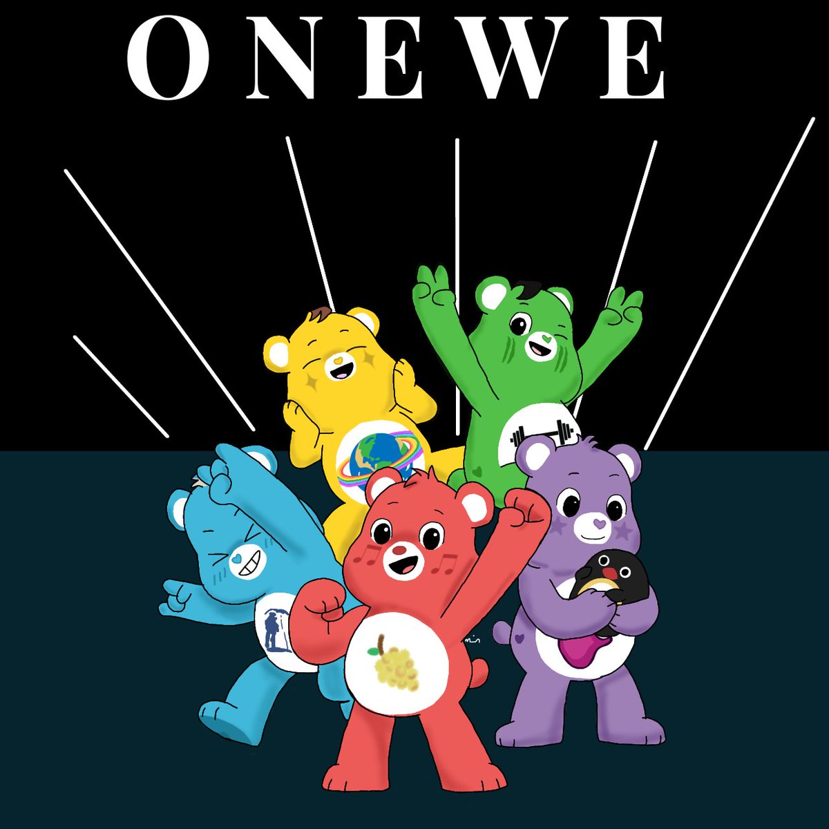This art isn't cya centered but it was initially just going to be him however I thought it'd be fun to draw them all as Care Bears. This was inspired by this tweet
<a href="/official_ONEWE/">원위 (ONEWE)</a>
#Montage_Boy_CyA_Day
#어서비켜_기욱이_생일은_위브가_챙길게